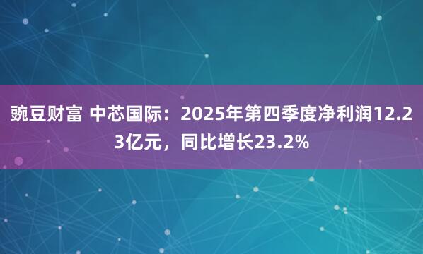 豌豆财富 中芯国际：2025年第四季度净利润12.23亿元，同比增长23.2%